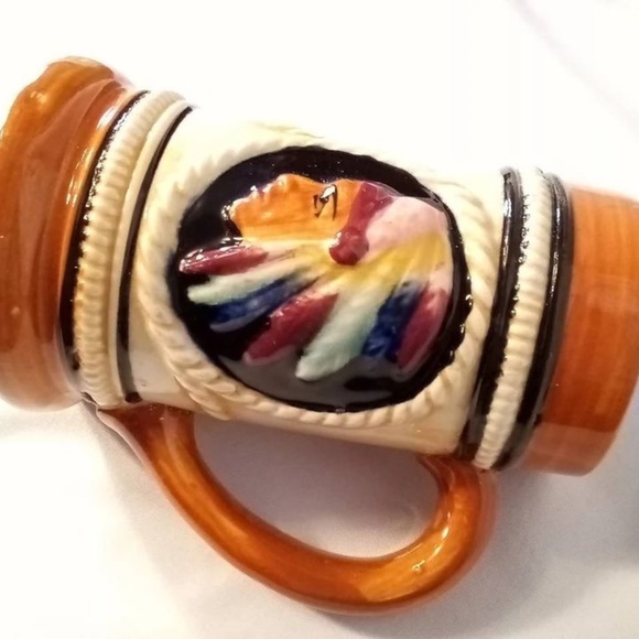 VTG Miniature Stein Glazed Ceramic Made in Japan Hand Painted Indian Headdress - Picture 2 of 6